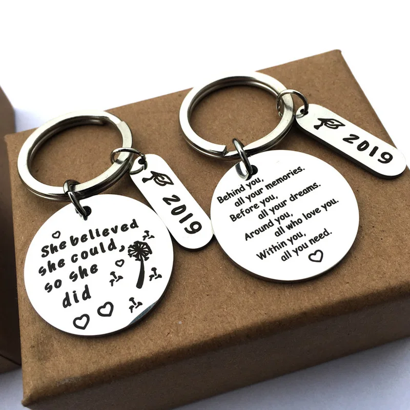 

Round Stainless Steel Keychain Woman Graduation Gift Jewelry Man Key Ring Pendant Family Gift Trust Yourself Custom Wallet Chain