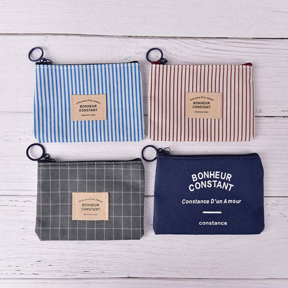 Retro Simple Stlye Unisex Square Canvas Coin Purse Cloth Zipper Pouch Men Women