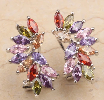 

Classic Rainbow Garnet Zircon Morganite Onyx Silver Plated Argent Dangles Earring Woman's Jewelry S0004