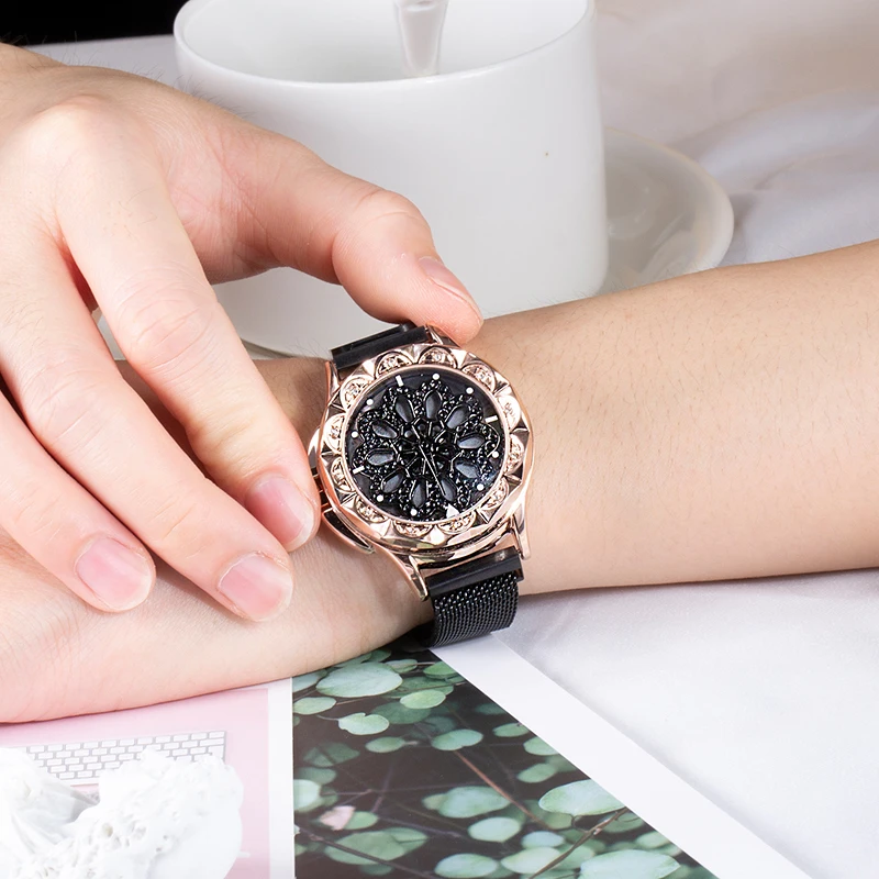 CIVO модные часы с бриллиантовым вращающимся циферблатом женские водонепроницаемые часы с сетчатым ремешком аналоговые женские кварцевые часы Relogio Feminino