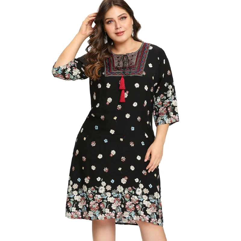 Summer Dress Plus Size Half Sleeve Women Dress Casual Cotton Linen