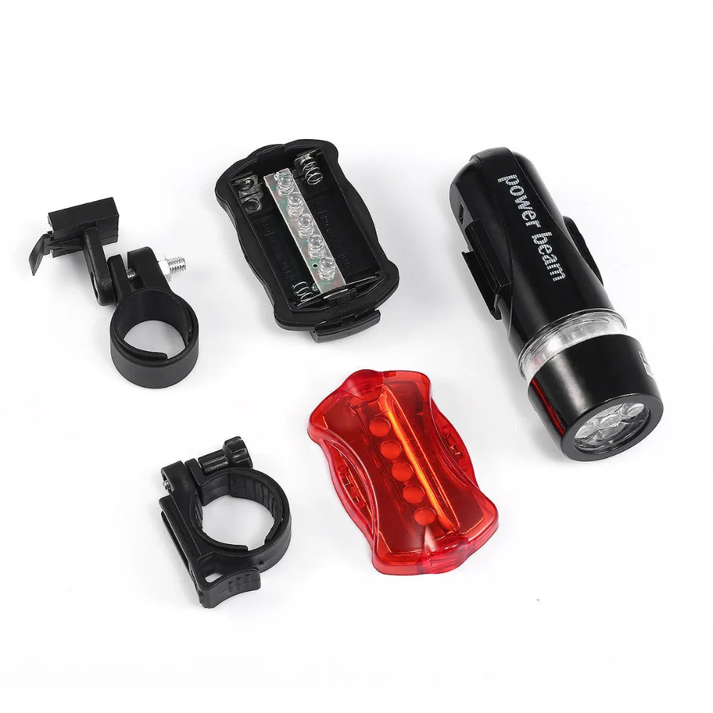 Harga Baru Tahan Air Lampu Sepeda 5 LED Depan Kepala Lampu Senter + Belakang Keselamatan Flash Lampu + Obor Menginstal Stabil bracket