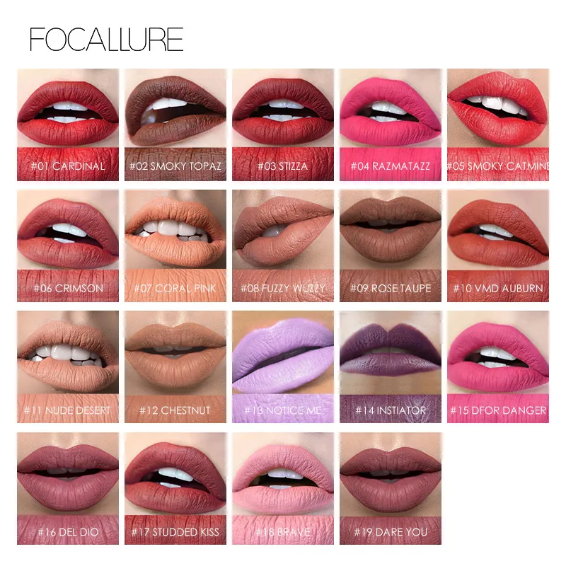 Focallure Matte губная помада, 19 цветов, водостойкая, стойкая, легко носить, профессиональная губная помада, губы телесного цвета, макияж