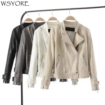 

WSYORE Fashion Spring Streetwear Women's Short Biker PU Leather Jacket Zippe 2020 New Ladies Basic Outwear Jackets NS317