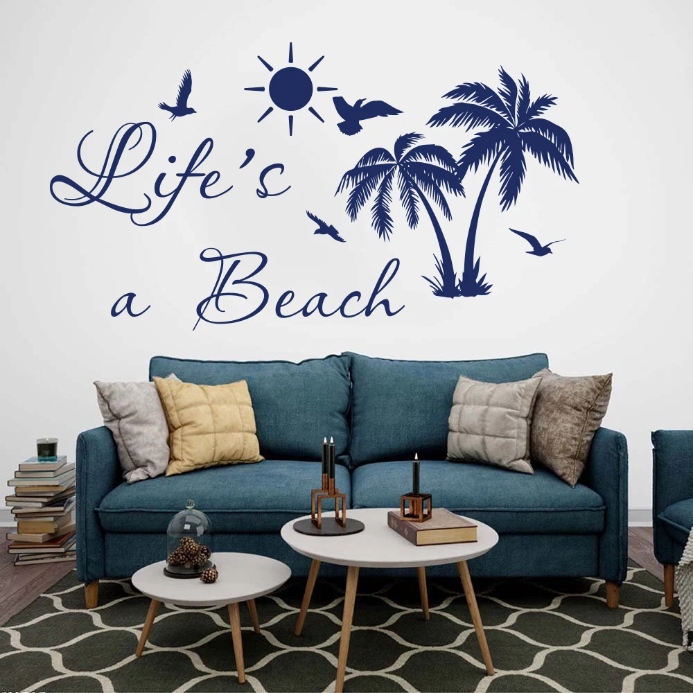 Life Is A Beach Palm Tree Wall Decal Car Laptop Bedroom Summer Surf Beach Nature Wall Sticker Car Laptop Vinyl Kids Room Vinyl  (3)
