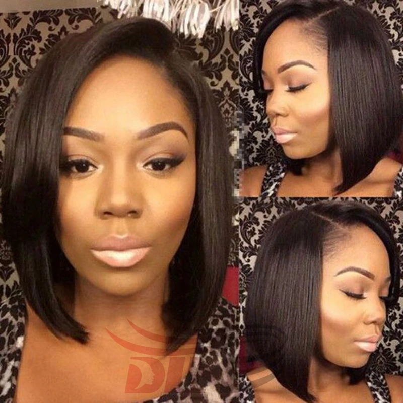 Black Women Wigs Bob Style Peruvian Silk Straight Short Bob Full