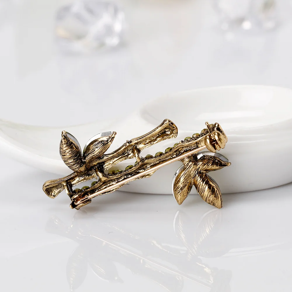 CHUKUI Fashion Alloy Crystal Rhinestone Jewelry Bamboo Pins Plant Natural Bamboo Brooch Wholesale (5)