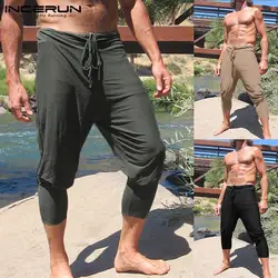 INCERUN S-5XL мужские повседневные брюки Solid Slim Fit Drawstring дышащие брюки мужские укороченные штаны Pantalon Hombre 2018 лето