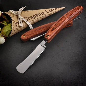 Online Vintage Alten Rasieren Messer Gerade Edge Edelstahl Barber Razor Folding Rasieren Messer Haar Entfernung Werkzeuge Holzgriff