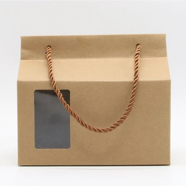 Brown Kraft Paper Gift Boxes with Handle & Clear Window Tea