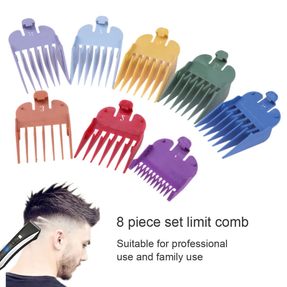 8 размеров цветной лимит гребень направляющая Насадка Набор парикмахерские инструменты для электрическая машинка для стрижки волос Бритва
