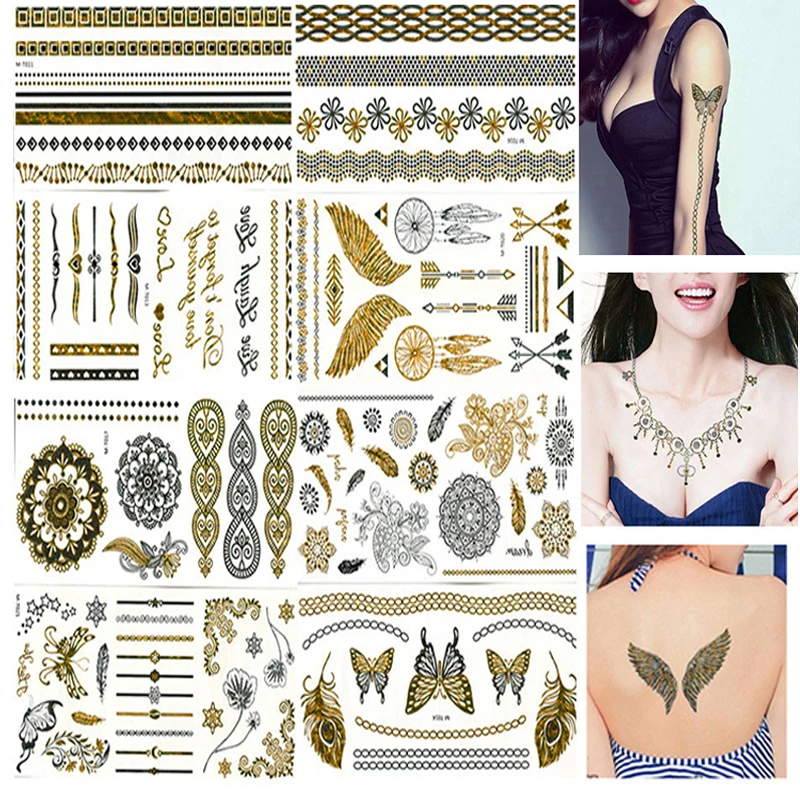 8Pcs Body Paint Makeup Gold Tattoo Flash Tattoos Temporary Tattoo