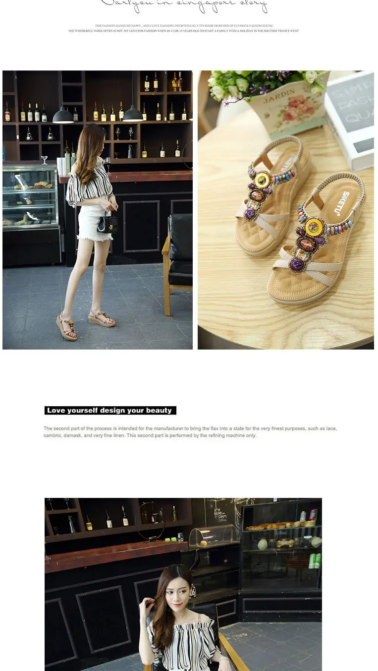 RUWB Female Mid Heels Round Toe Gladiator Sandals Women Soft Leather Beads Large Size Wedges Shoes Lady Sandales Femme
