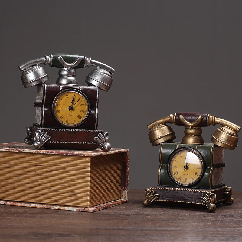 

The resin european-style creative telephone clock, antique set of cafe bar cafe shop handicraft soft adornment decoration