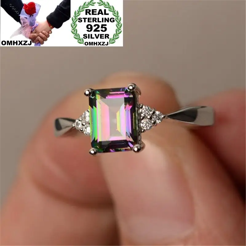 

OMHXZJ Wholesale Personality Fashion OL Woman Girl Party Wedding Gift Colorful Blue AAA Zircon 925 Sterling Silver Ring RN132