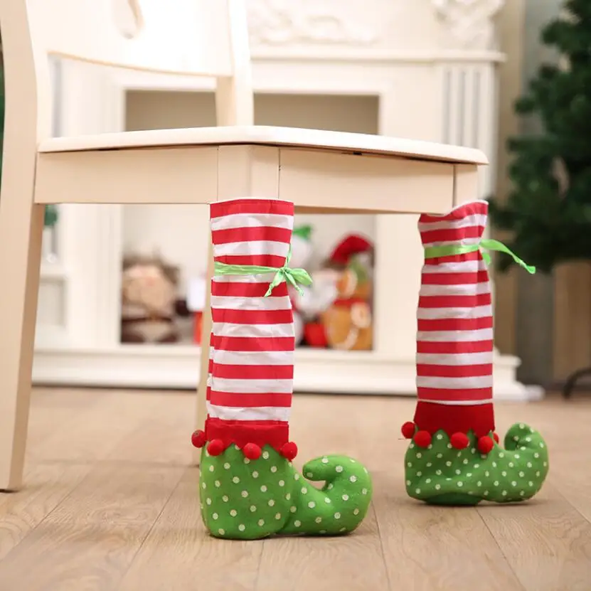 

2019 Merry Christmas Table Foot Sleeve Creative Polka Dots Stripes Elf Boots for Chair Legs diy New Year Home Decoration J003