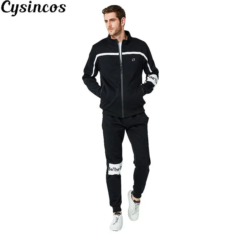 

CYSINCOS Men Tracksuit Sets Trend Sweatshirt + Sweatpant Suit Set Autumn Spring Sportwear Hoodie Coat Pants Sets EU Size