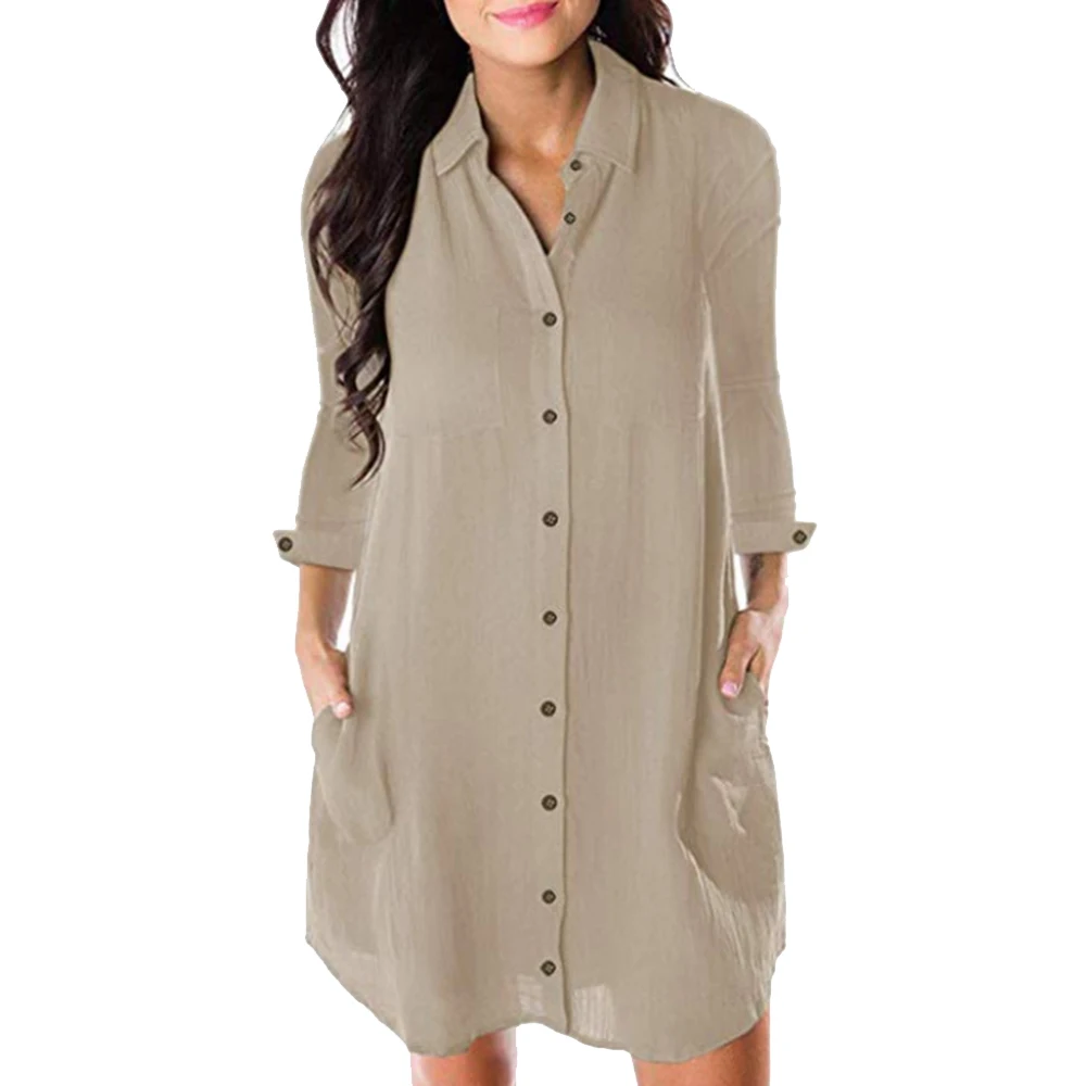 

NIBESSER Summer Dress New Women Quater Sleeve Dress Sexy V Neck Solid Vestido Fashion Pockte Button Workwear Mini Dress