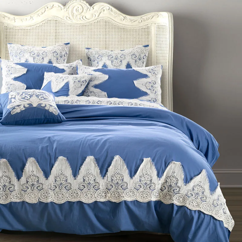 Luxury 100 cotton lace bedding set Handmade pearl lace 4/6pcs Queen
