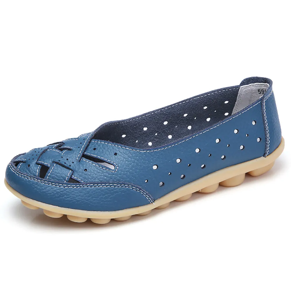 Jaycosin/Босоножки; Летняя женская обувь с круглым носком; сандалии с перфорацией в горошек; Повседневная обувь; повседневные шлепанцы с ремешком на щиколотке; женские сандалии - Цвет: Синий