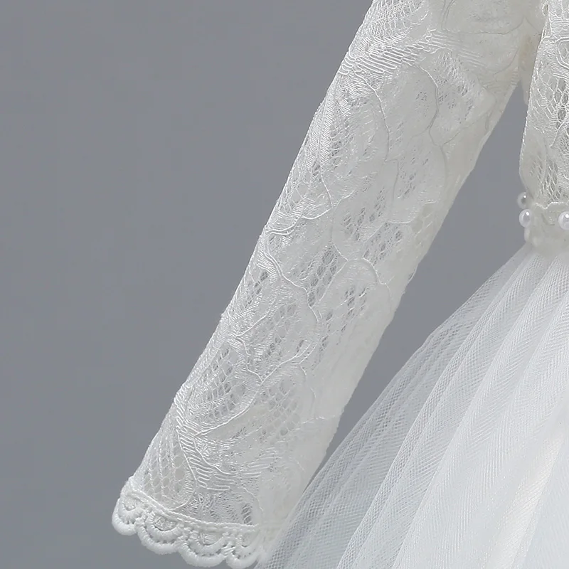 Белое платье с цветочным рисунком; платье принцессы для дня рождения; кружевная накидка с длинными рукавами; свадебная одежда с цветочным узором для девочек