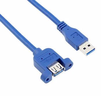 

1pcs/USB 3.0 Male to Female Extension Cable with Pane MountScrewholelockconnectoradaptercord for computer (With screws) Blue