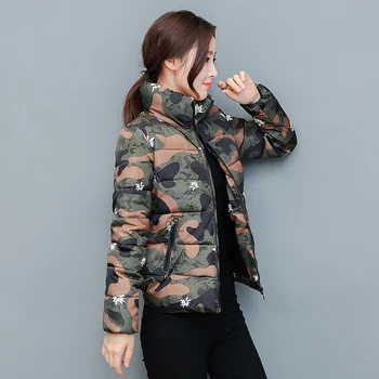 

Women Winter Cotton Jacket Coat 2018 Fashion Camouflage Short Parkas Coat Lady Slim Cotton Outwear Casaco Feminino Inverno F591