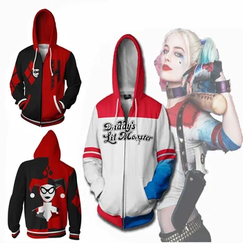 

Harley Quinn Anime Harleen Quinzel Comic Book Hoodie Cosplay Movie Hoodie 3D Men Women New Zip Sweatshirt Halloween Costume