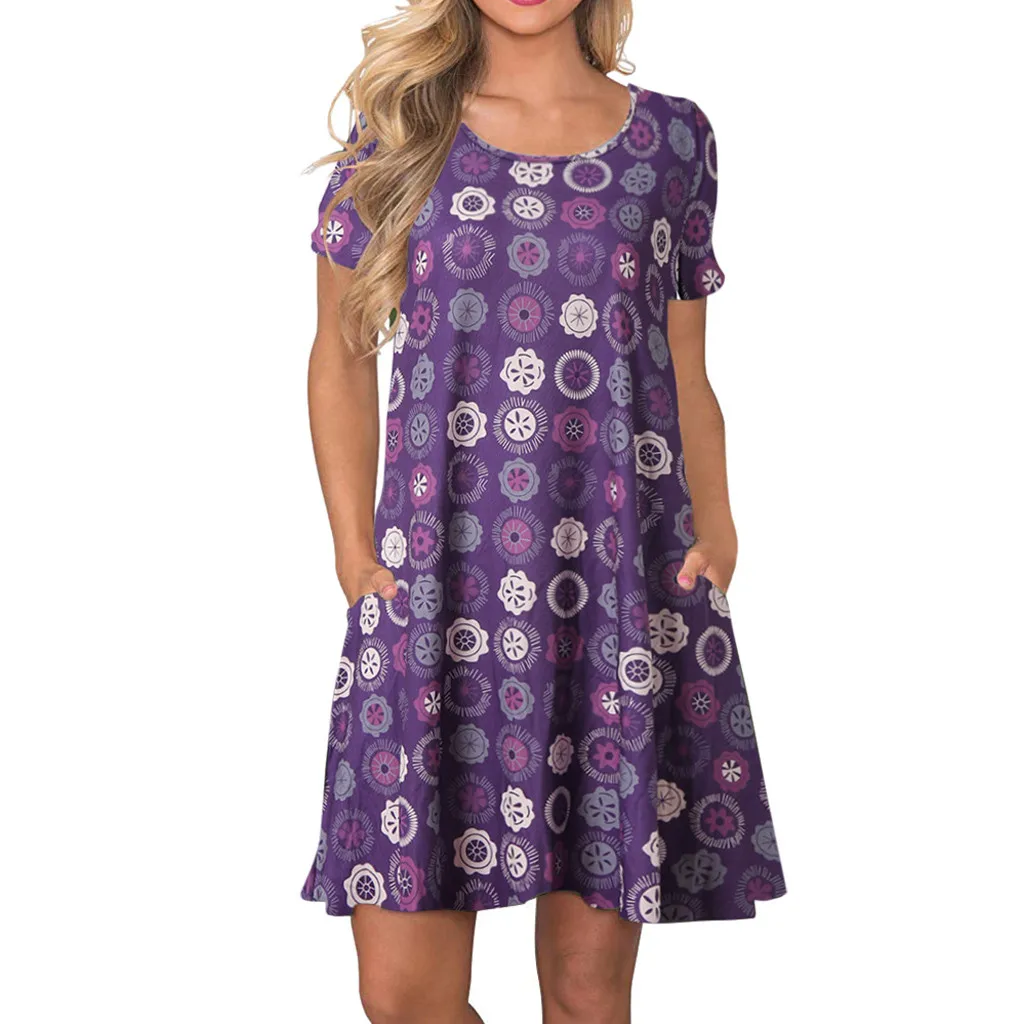 

Women'S Large Size Summer Dress Short-Sleeved Printed Summer Cool Comfortable Casual Loose Home Outdoor Clothing #LR3