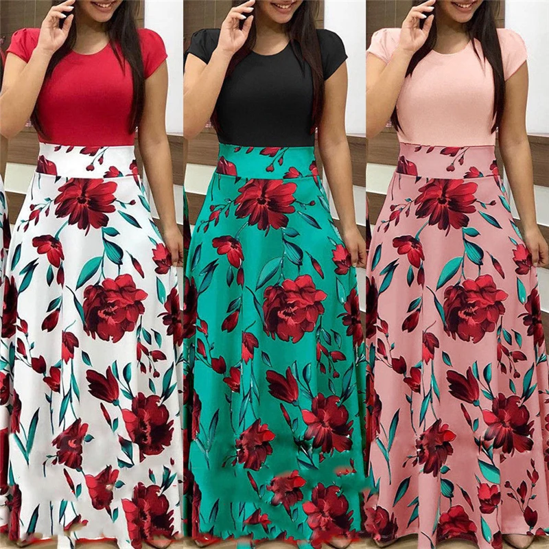 2019 Popular Women Long Skirt Floral Maxi Dress Prom Evening Party High Waist Floor-Length Top Beach Casual Sundress | Женская одежда