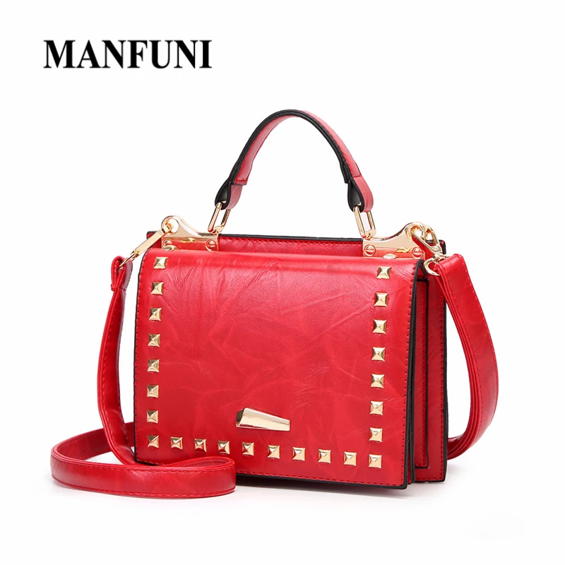 Fashion Ladies Bag Female Messenger Bag Red Rivets Women Shouder Bag