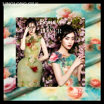 

PRINT SILK ORGANZA SATIN FABRIC 14m/m Width 53"-135cm100%Natural Silk Satin Fabrics Silk Dresses Fabric Childhood Time
