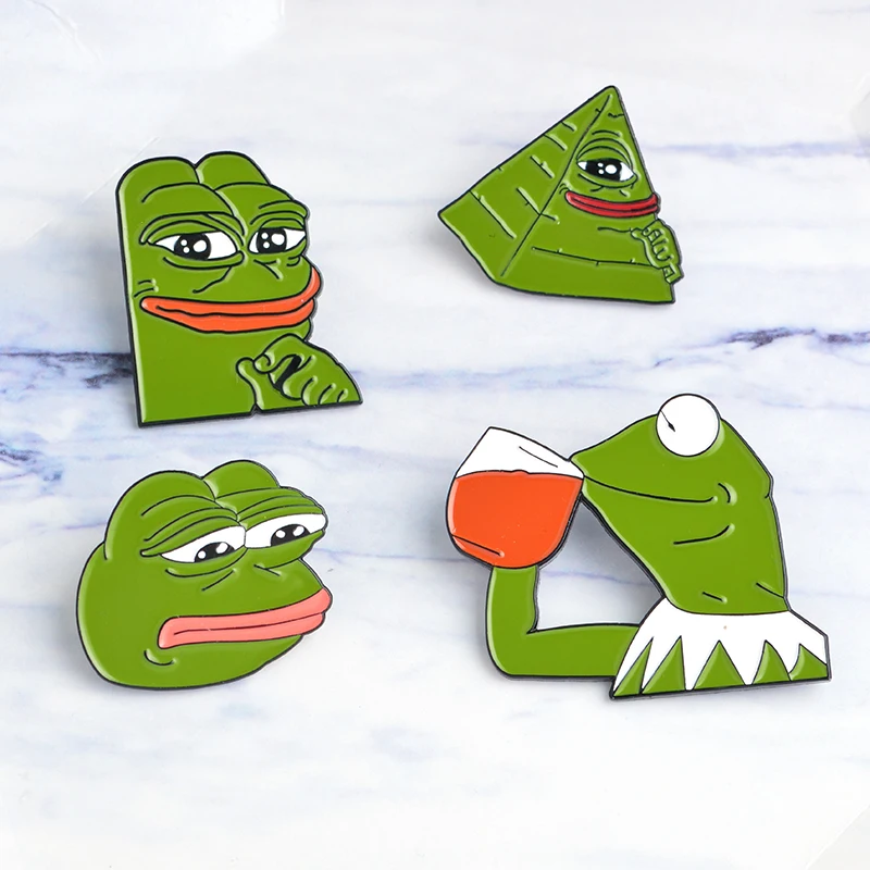 Мисс Зои 4 шт./компл. лягушка Pepe Sad Think Drink Забавные милые эмаль булавки значок Броши украшены для женщин мужчин рубашка джинсовая куртка