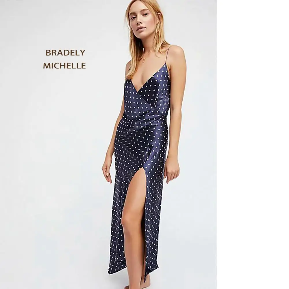 

BRADELY MICHELLE 2018 Summer Dress Sexy Women Deep V-neck Mid-Calf Spaghetti Strap Printed Dress For Party Female
