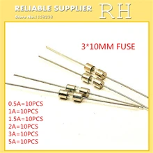 60 шт./лот Предохранитель 3*10 мм 0.5A 1A 1.5A 2A 3A 5A со штифтовым соединением, с предохранитель каждый 10 шт