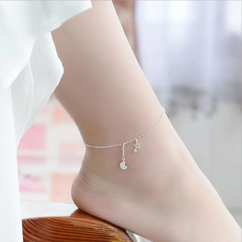 LUKENI Top Quality 925 Sterling Silver Anklets For Women Wedding Party Accessories Girl Fashion Star Female Bracelets Jewelry LUKENI Top Quality 925 Sterling Silver Anklets For Women Wedding Party Accessories Girl Fashion Star Female Bracelets Jewelry