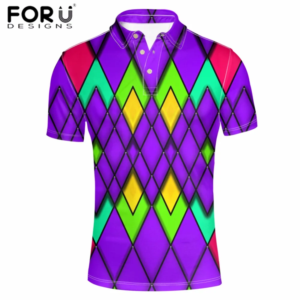 

FORUDESIGNS Shirt Men's Clothing 2018 New Arrivals Fashion Short Sleeve Stand Collar Tops Tees Male Spell Color 3D Printing