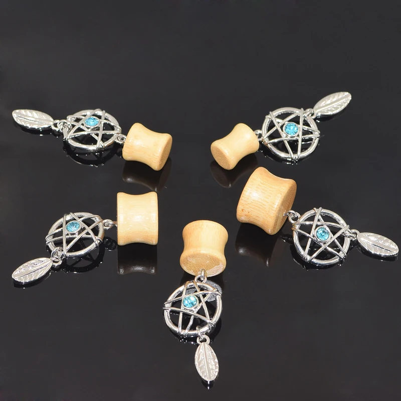 1pcs Natural Organic Bamboo Wood Dangle Double Flared Saddle Flesh