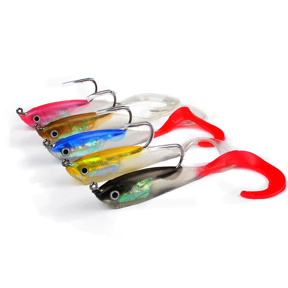 

5pcs/lot 10cm 14.7g Silicone Tail soft bait lead jig fishing lures Artificial Swim Bait with single sharp hook