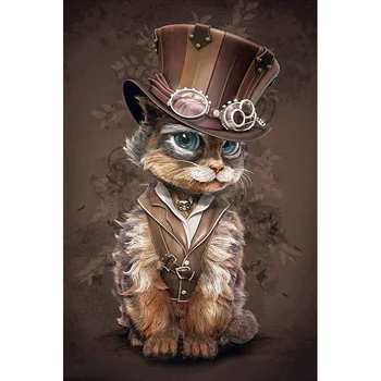 

5D DIY full square diamond painting mosaic "Cat wearing a hat" diamond rhinestone embroidery cross stitch home decoration gift