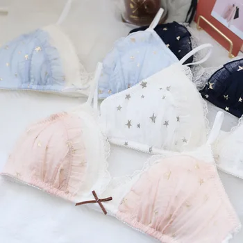

Milk Silk Star Print Lace Lolita Comfortable Japanese Bra & Panties Set Wirefree Soft Underwear Sleep Intimates Set Cute