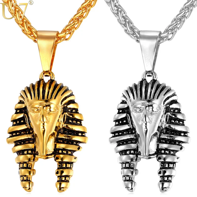 U7 Ancient Egypt Charm Necklace Pharaoh King Gold Color Stainless Steel Necklaces & Pendants