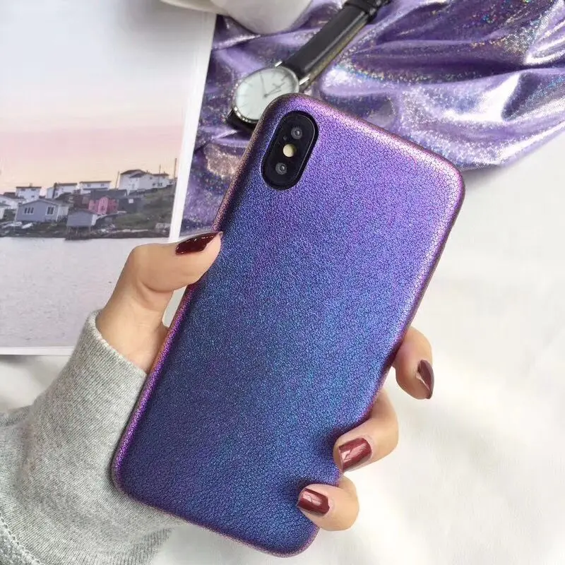 Blue Light Case For iPhone X 8 Plus Cases Luxury Purple Light PU leather Phone Back Cover For iPhone 7 6 6s Plus Capinha Fundas (6)