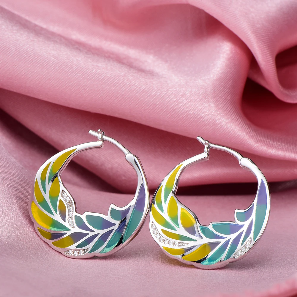 Женские серьги из серебра 925 пробы с эмалью фианитом|silver earrings|earrings for womensilver earrings