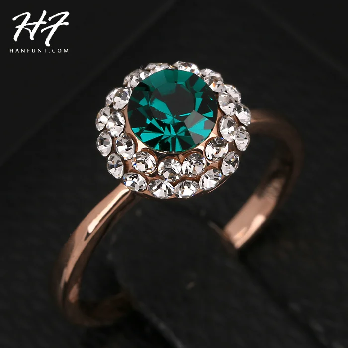 

Top Quality R262 Green Crystal Rose Gold Color Ring Austrian Crystals Full Sizes HotSale