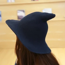 Chapeau de sorcière d'halloween pour hommes et femmes, chapeau tricoté en laine, solide, à la mode, varié le long du chapeau, cadeaux pour petite amie