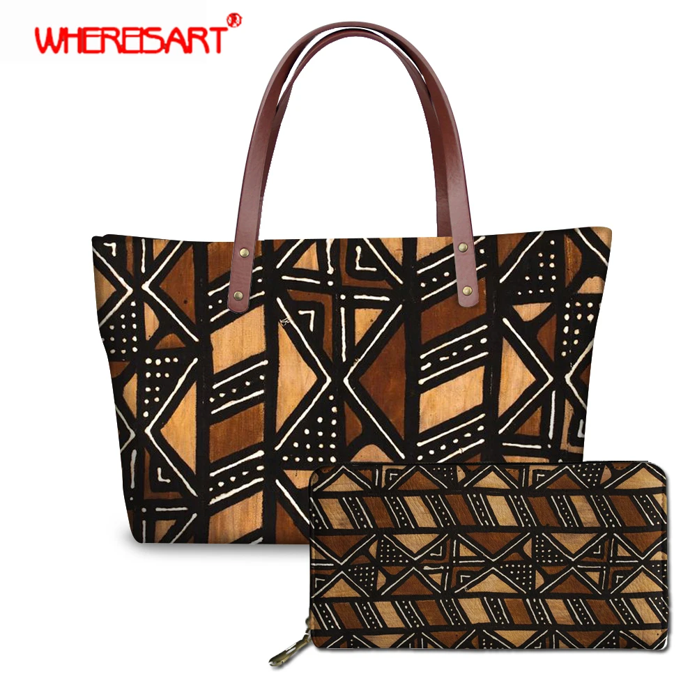 WHEREISART حقيبة كتف افريقى نمط الطباعة النساء حقائب 2 قطعة/المجموعة طويلة محافظ واليد حقيبة رداء علوي غير رسمي-حقائب بيد WHEREISART حقيبة كتف افريقى نمط الطباعة النساء حقائب 2 قطعة/المجموعة طويلة محافظ واليد حقيبة رداء علوي غير رسمي-حقائب بيد