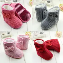 Baby Girl Boy Snow Boots Knit Bowknot Faux Fleece Soft Sole Kids Woolen Yam Knit Fur
