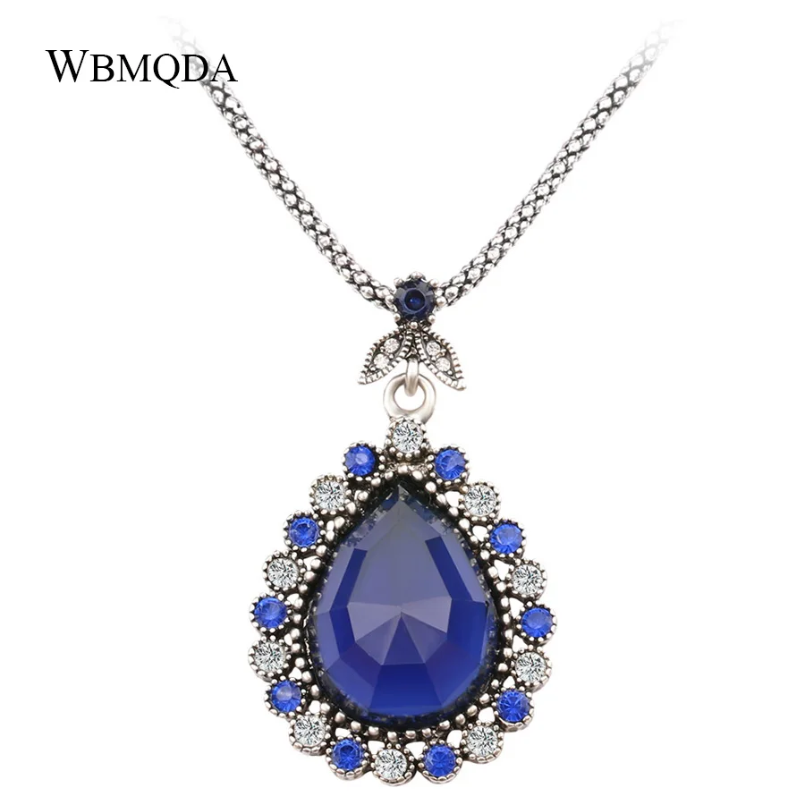 

2018 New Arrivals Fashion Big Blue Ocean Heart Stear Shape Silver Necklaces Pendants For Women Bohemian Crystal Necklace