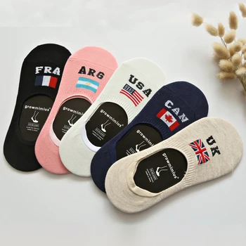 

5 color Women Country Flag cotton Silicone Antislip Summer Breathable knit Invisible Boat Ankle Socks 6 pairs 1 lot